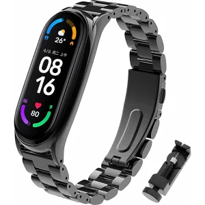 RVS Metalen Polsarmband | Geschikt voor Xiaomi Mi Band 3 / 4 / 5 / 6 | Bandvervanging van Roestvrij staal | Horlogebandaccessoires | Zwart