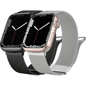 2 Stuks | RVS | Milanese Vervangende Smartwatch Band | Stalen Magnetische Horlogeband | Stalen Bandvervanging van Roestvrij staal | Horlogeband Accessoires | Geschikt Voor Apple Watch | 42mm / 44mm / 45mm | Zilver / Zwart
