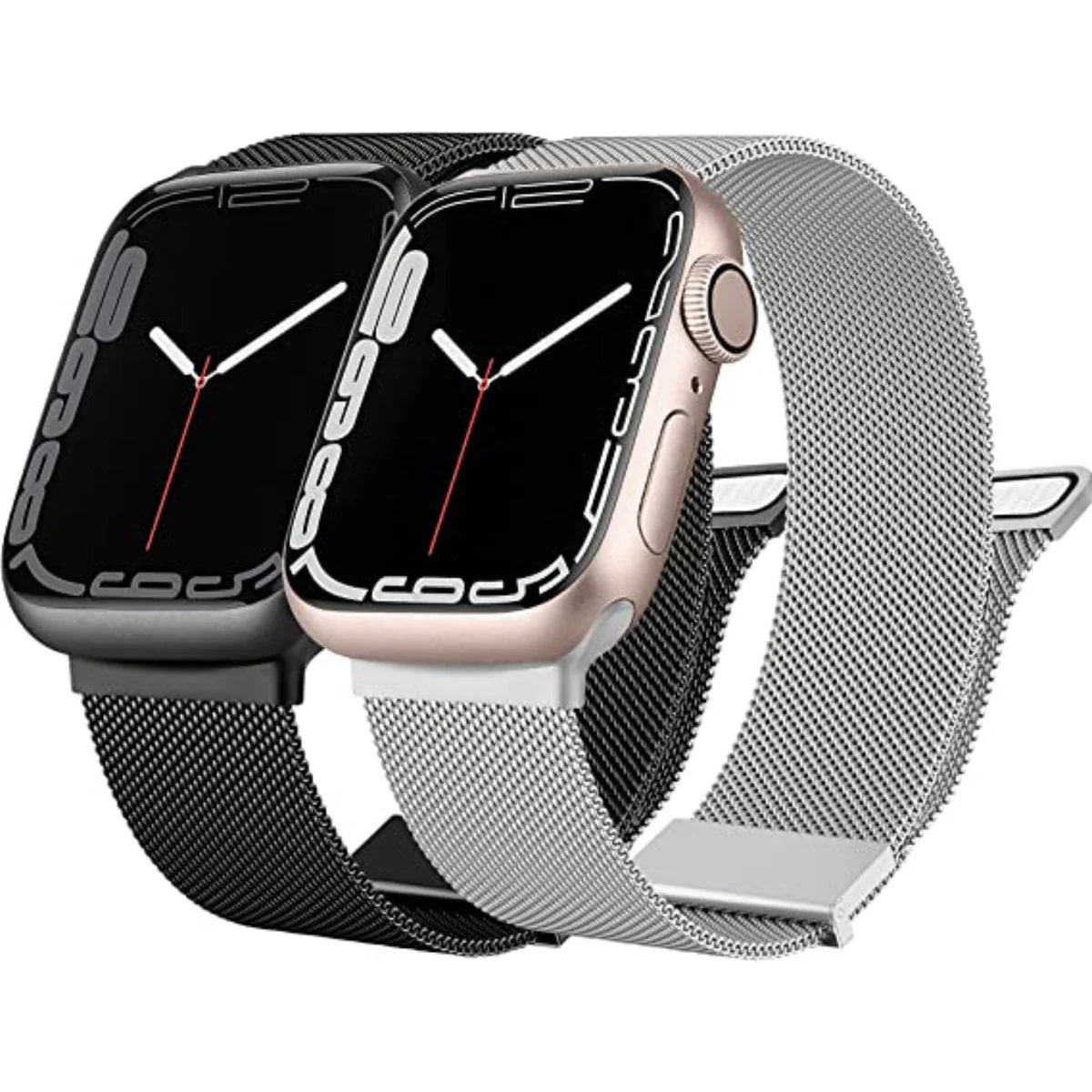 2 Stuks | RVS | Milanese Vervangende Smartwatch Band | Stalen Magnetische Horlogeband | Stalen Bandvervanging van Roestvrij staal | Horlogeband Accessoires | Geschikt Voor Apple Watch | 42mm / 44mm / 45mm | Zilver / Zwart - Afbeelding 2