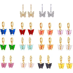 14 Paar – mini vlinder bedels – small butterfly charms – acryl en metaallegering – roestvrije sieraden onderdelen – DIY vlindertjes voor armband – ketting – sleutelhanger – cadeau decoratie – creatieve vlinder hangers – 1.3 x 2.5 cm