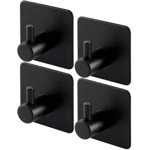 4 Delige Set Zelfklevende Wandhaken - Gemaakt van Zwart Roestvrij Staal - Eenvoudige Installatie Zonder Boren - Sterk, Duurzaam en Waterdicht - Ideaal voor Keuken, Badkamer en Kantoor Use