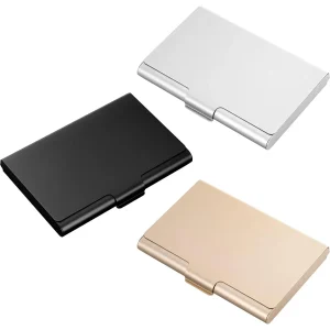 3 Delige Set RVS Visitekaarthouders - Stijlvolle en Robuuste Roestvrijstalen Visitekaarthouders Set – Professionele Uitstraling voor Zakenlieden en Ondernemers – Compacte en Draagbare Business Card Cases in Zwart, Goud, Zilver – Ruimte voor 13 Kaarten