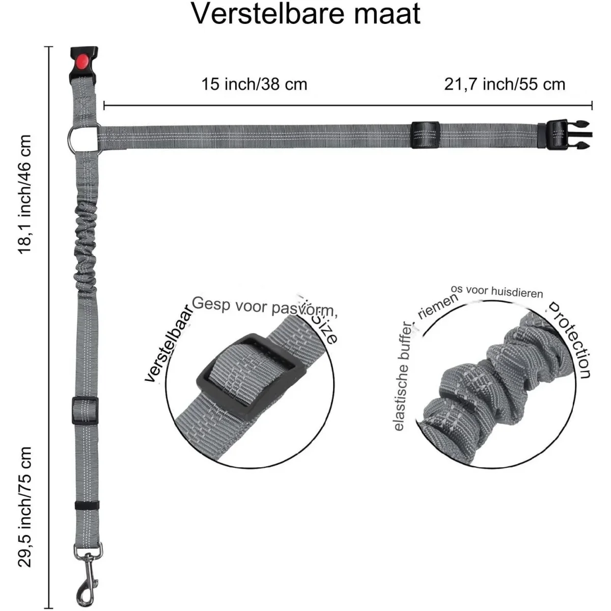1 Stuk - Verstelbare Hoofdsteun Honden Autogordel - Elastische Autoveiligheidsgordel Voor Honden en Katten - Sterke Nylon Bungee Buffer Hondentuigje - Grijs - Geschikt Voor Kleine, Middelgrote en Grote Huisdieren - Veilig Reizen Met Huisdieren - Afbeelding 3