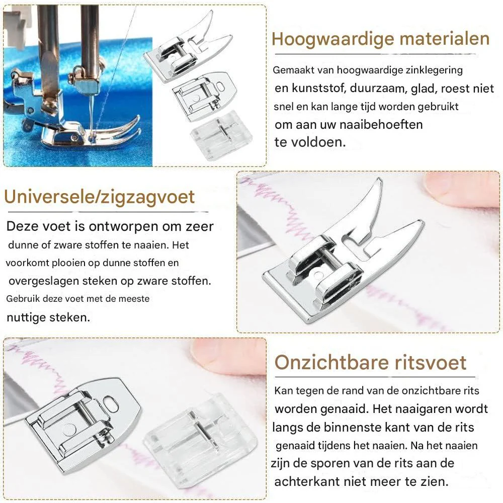 3-Delige Naaivoetenset – Verborgen Ritsvoet En Universele Persvoet – Compatibel Met Singer, Brother, Kenmore En Andere Huishoudelijke Naaimachines – Duurzaam Metaal En Kunststof - Afbeelding 7
