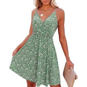 Vrouwen Zomerjurk - Jurk voor de Zomer met Spaghettibandjes - V-hals Strandjurk met Zakken - Dames Zomerjurkje - Zomerse Strandjurk voor Vrouwen met Zakken - Zomerse Kleding voor Vrouwen - Vrouwelijke Zomerjurk met Zakken - Vakantie Kleding voor Dames