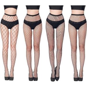 4 Delig - Sierlijke High Waist Fishnet Panty's - Verleidelijk en Comfortabel - Set van 4 paar - Zwart