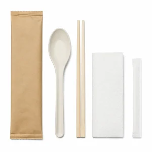 100 Stuks - Individueel Verpakte Restaurant Bamboe Besteksets - Chopstick Set - Inclusief Eetstokjes, Lepel, Servet en Tandenstoker - Perfect voor Picnic, BBQ, Feest, Restaurant, Reizen, Camping
